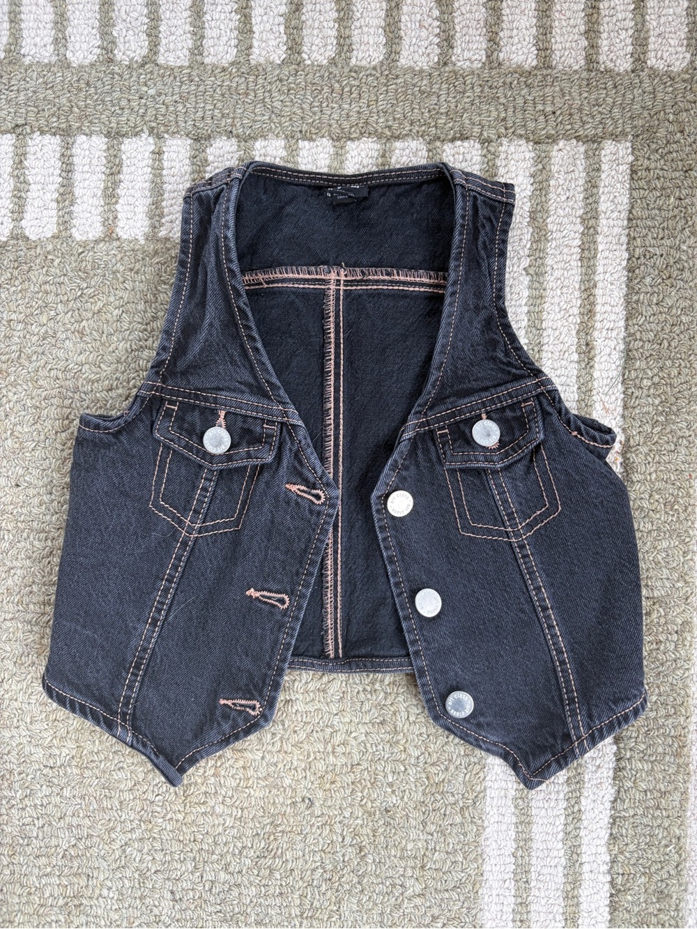 art class Black Denim Vest with Contrast Stitching